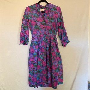 Vintage J Harlan Floral Button Up Collared Dress